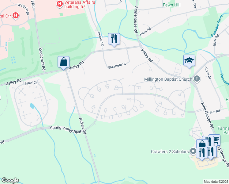 map of restaurants, bars, coffee shops, grocery stores, and more near 15 Alexandria Way in Bernards