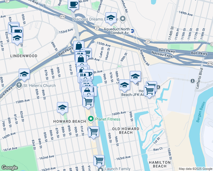 map of restaurants, bars, coffee shops, grocery stores, and more near 96th Street in Queens