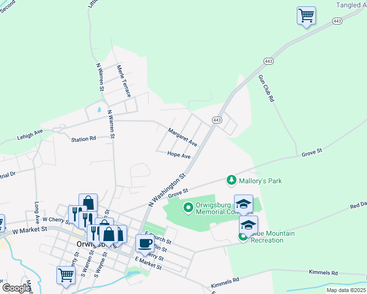 map of restaurants, bars, coffee shops, grocery stores, and more near 845 Elizabeth Drive in Orwigsburg