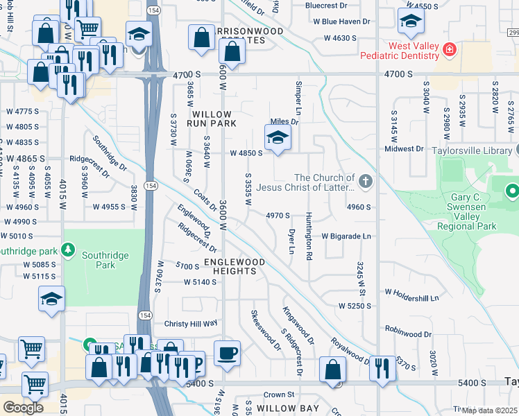map of restaurants, bars, coffee shops, grocery stores, and more near 3506 4970 South in Salt Lake City