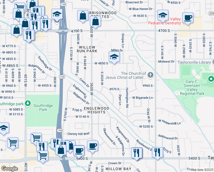 map of restaurants, bars, coffee shops, grocery stores, and more near 3506 4970 South in Salt Lake City