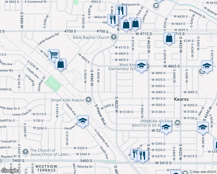 map of restaurants, bars, coffee shops, grocery stores, and more near 4929 South 4860 West in Kearns