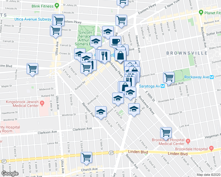 map of restaurants, bars, coffee shops, grocery stores, and more near in Brooklyn