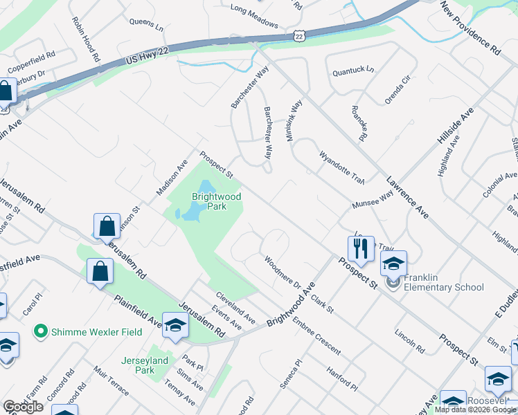 map of restaurants, bars, coffee shops, grocery stores, and more near 1068 Prospect Street in Westfield