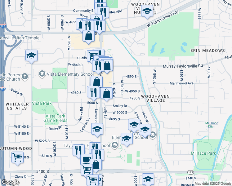 map of restaurants, bars, coffee shops, grocery stores, and more near 4961 Plymouth View Drive in Taylorsville