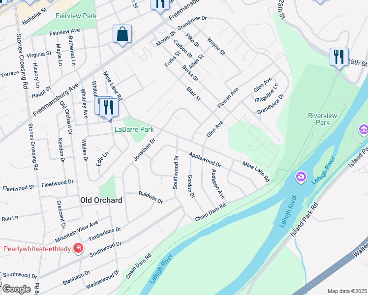 map of restaurants, bars, coffee shops, grocery stores, and more near 1501 Mine Lane Road in Easton