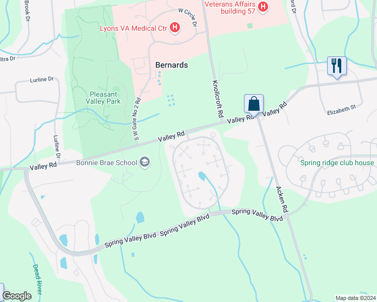 map of restaurants, bars, coffee shops, grocery stores, and more near 287 Crabtree Court in Bernards