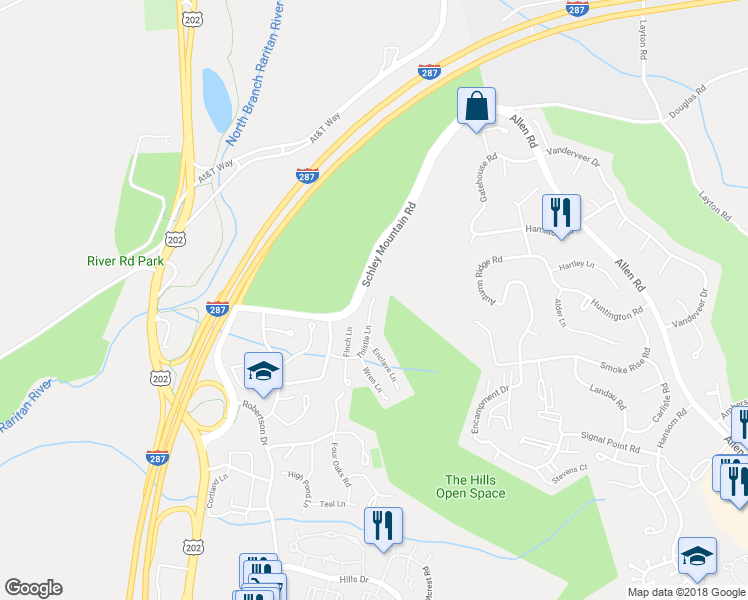 map of restaurants, bars, coffee shops, grocery stores, and more near 296 Thistle Lane in Bedminster Township