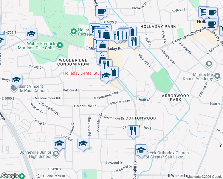 map of restaurants, bars, coffee shops, grocery stores, and more near in Millcreek