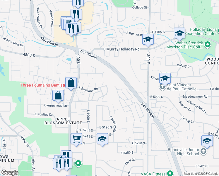 map of restaurants, bars, coffee shops, grocery stores, and more near 4931 South 1065 East in Salt Lake City