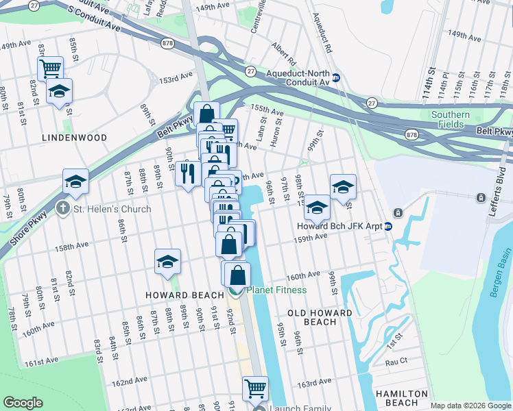 map of restaurants, bars, coffee shops, grocery stores, and more near 9420 95th Street in Queens
