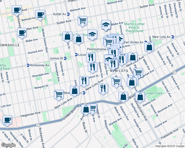 map of restaurants, bars, coffee shops, grocery stores, and more near 560 Williams Avenue in Brooklyn