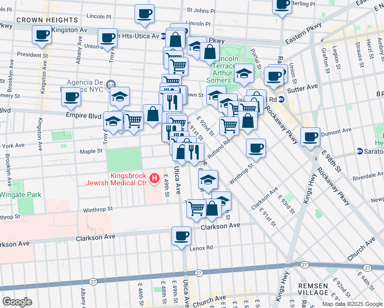 map of restaurants, bars, coffee shops, grocery stores, and more near 14 East 51st Street in Brooklyn