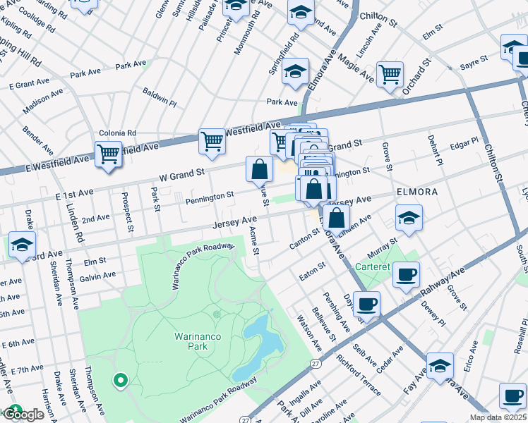 map of restaurants, bars, coffee shops, grocery stores, and more near 171 Bellevue Street in Elizabeth