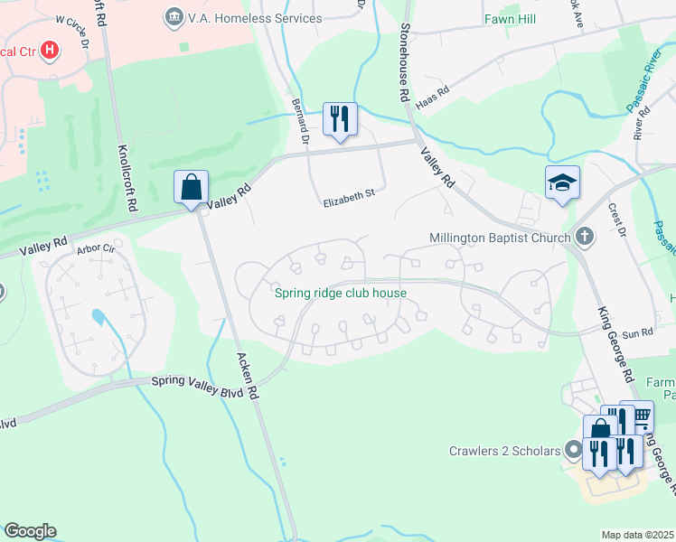 map of restaurants, bars, coffee shops, grocery stores, and more near 15 Alexandria Way in Bernards