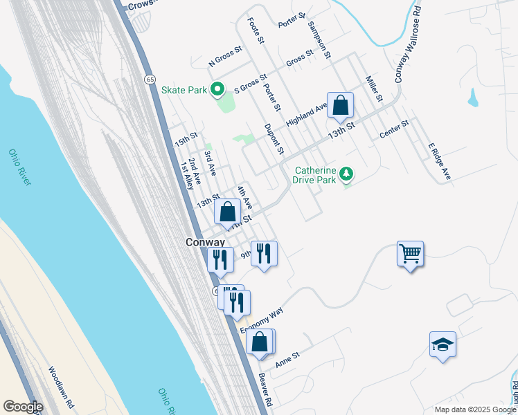 map of restaurants, bars, coffee shops, grocery stores, and more near 1217 4th Avenue in Conway
