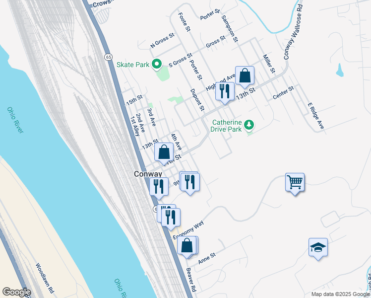map of restaurants, bars, coffee shops, grocery stores, and more near 1217 4th Avenue in Conway