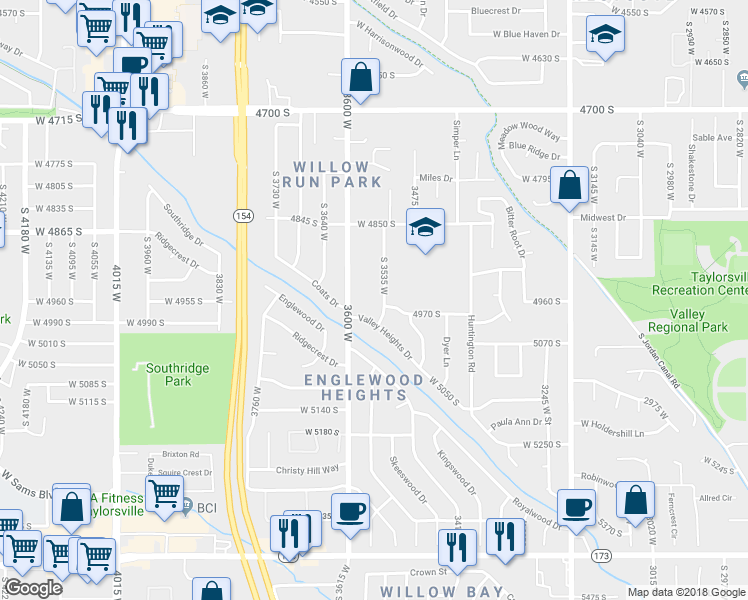 map of restaurants, bars, coffee shops, grocery stores, and more near 4952 South 3535 West in Salt Lake City