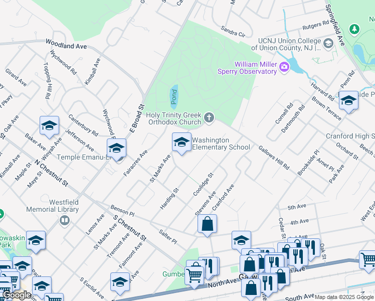map of restaurants, bars, coffee shops, grocery stores, and more near 900 Saint Marks Avenue in Westfield