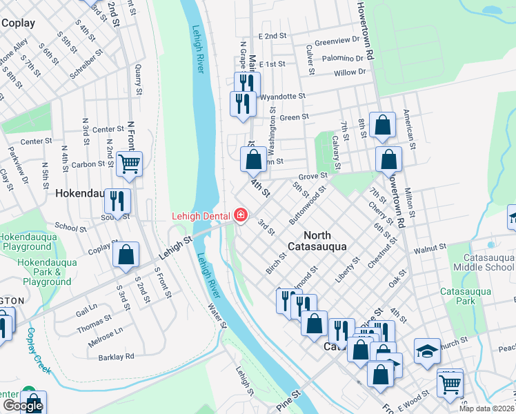map of restaurants, bars, coffee shops, grocery stores, and more near 1310 4th Street in Catasauqua