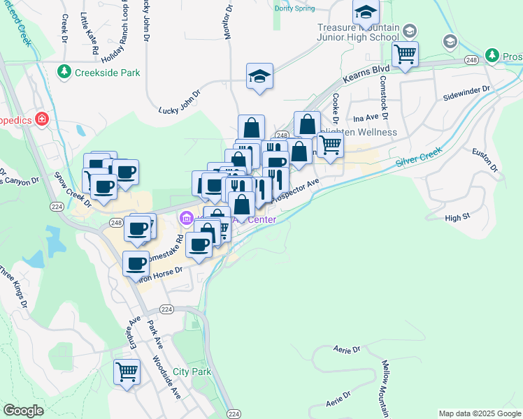 map of restaurants, bars, coffee shops, grocery stores, and more near 1700 Prospector Avenue in Park City