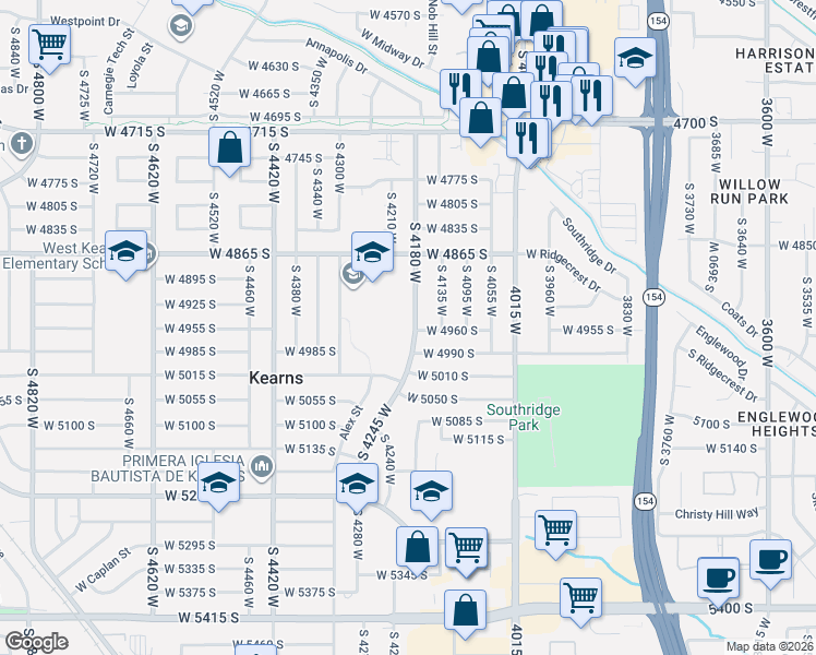 map of restaurants, bars, coffee shops, grocery stores, and more near 4954 South 4180 West in Salt Lake City