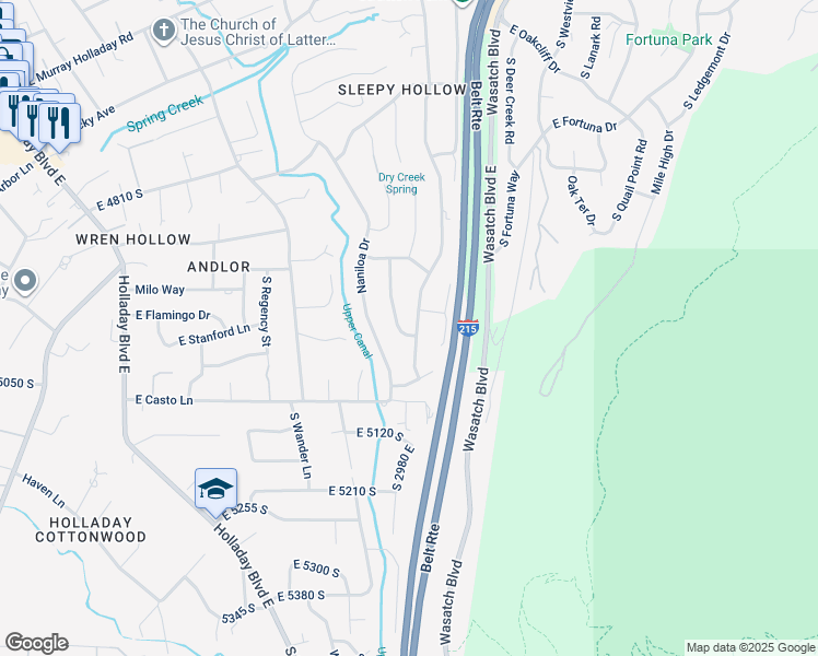 map of restaurants, bars, coffee shops, grocery stores, and more near 4961 South Waimea Way in Salt Lake City
