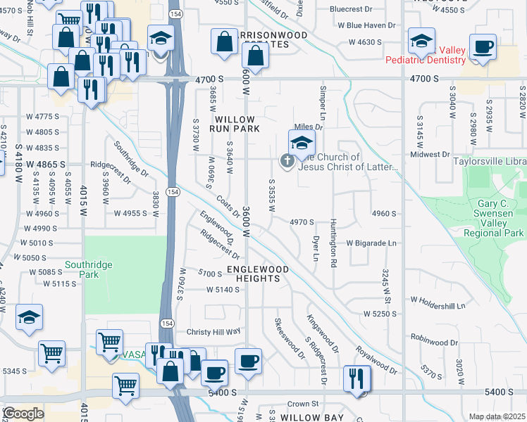 map of restaurants, bars, coffee shops, grocery stores, and more near 4952 South 3535 West in Salt Lake City