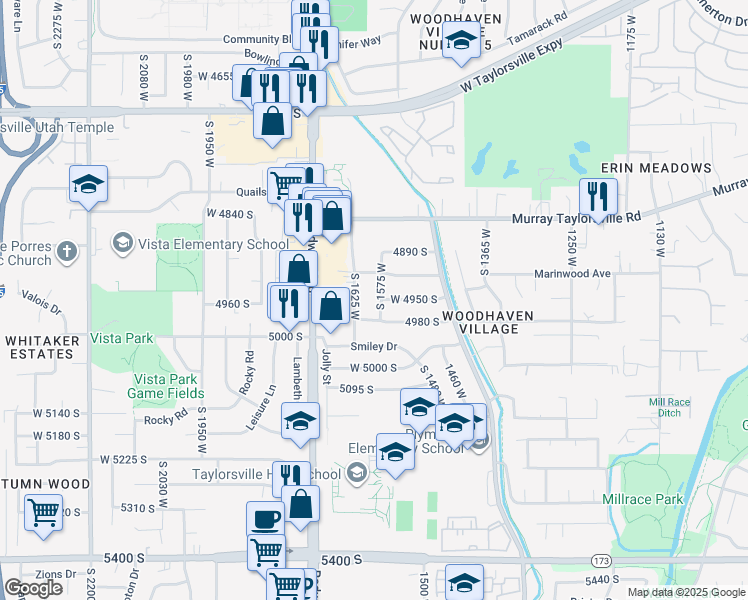 map of restaurants, bars, coffee shops, grocery stores, and more near 4936 South 1575 West in Taylorsville