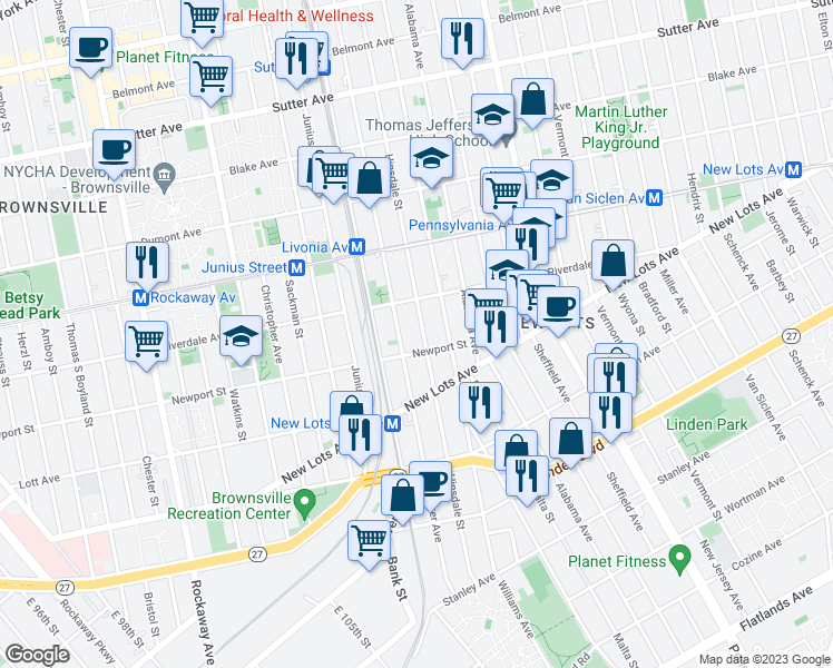 map of restaurants, bars, coffee shops, grocery stores, and more near 523 Snediker Avenue in Brooklyn