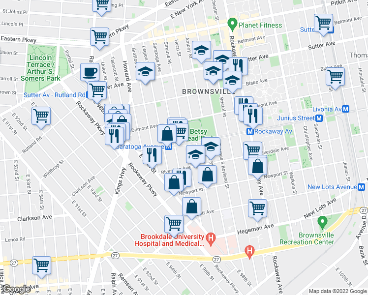 map of restaurants, bars, coffee shops, grocery stores, and more near 2133 Strauss Street in Brooklyn