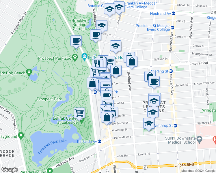 map of restaurants, bars, coffee shops, grocery stores, and more near in Brooklyn