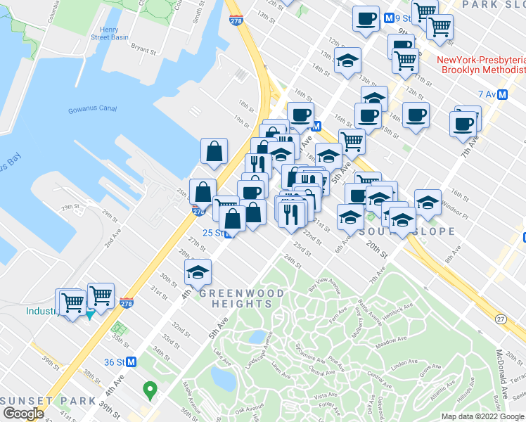 map of restaurants, bars, coffee shops, grocery stores, and more near 714 4th Avenue in Brooklyn
