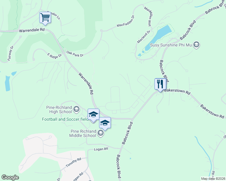 map of restaurants, bars, coffee shops, grocery stores, and more near 2011 Cherry Road in Gibsonia