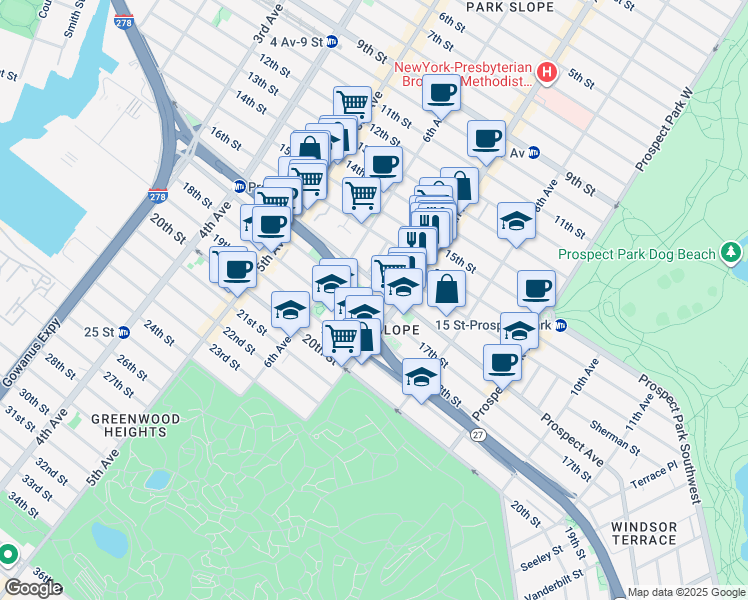 map of restaurants, bars, coffee shops, grocery stores, and more near in Brooklyn