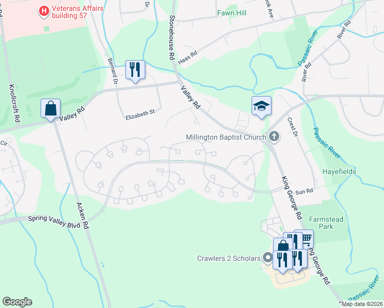 map of restaurants, bars, coffee shops, grocery stores, and more near 42 Smithfield Court in Basking Ridge