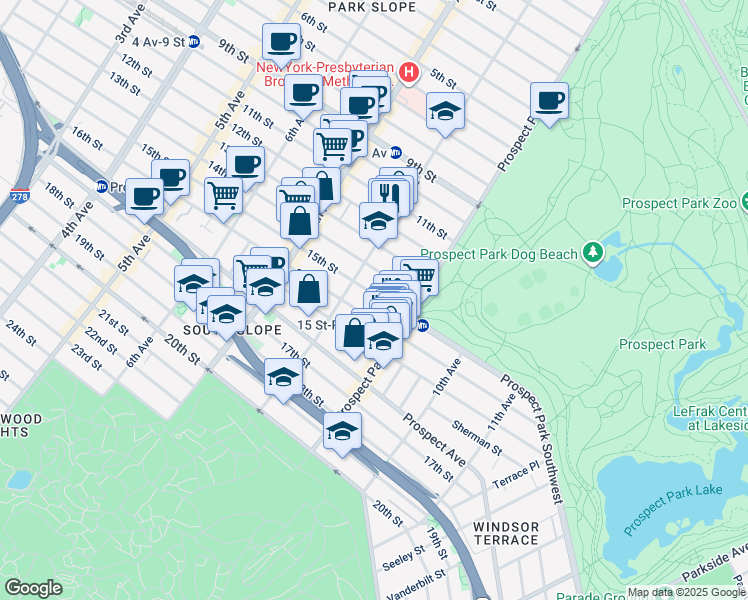 map of restaurants, bars, coffee shops, grocery stores, and more near 448 15th Street in Brooklyn