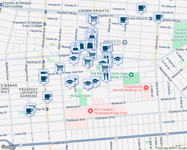 map of restaurants, bars, coffee shops, grocery stores, and more near 553 Maple Street in Brooklyn