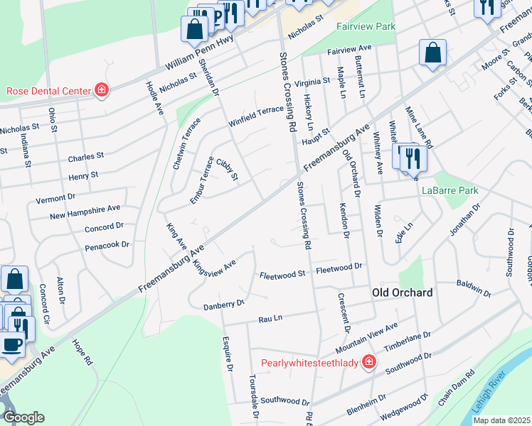 map of restaurants, bars, coffee shops, grocery stores, and more near 4000 Freemansburg Avenue in Easton