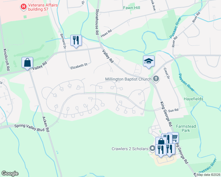 map of restaurants, bars, coffee shops, grocery stores, and more near 42 Smithfield Court in Basking Ridge