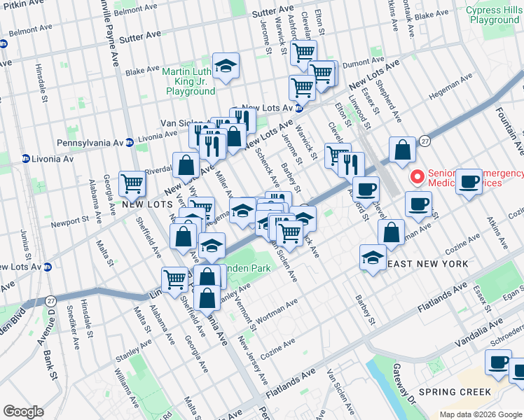 map of restaurants, bars, coffee shops, grocery stores, and more near 791 Hendrix Street in Brooklyn