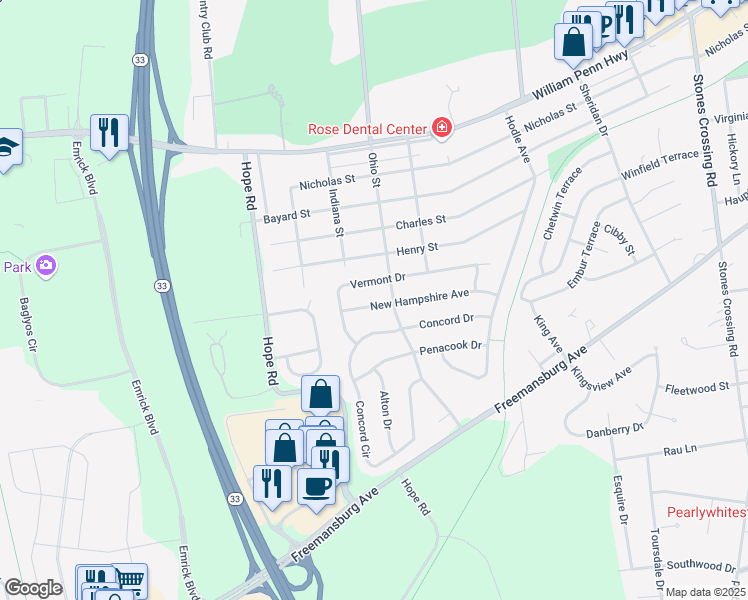 map of restaurants, bars, coffee shops, grocery stores, and more near 3527 New Hampshire Avenue in Easton