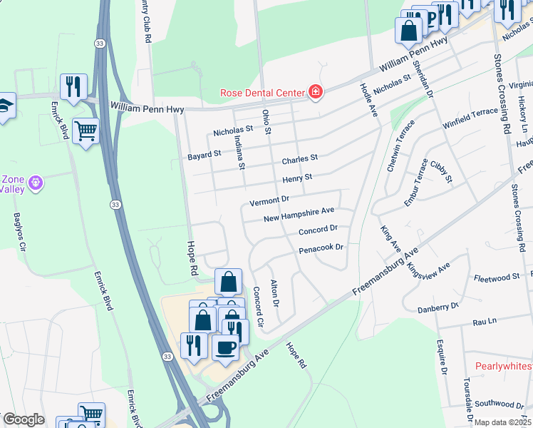 map of restaurants, bars, coffee shops, grocery stores, and more near 3527 New Hampshire Avenue in Easton