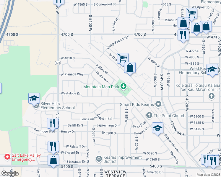 map of restaurants, bars, coffee shops, grocery stores, and more near 5281 Stockton Street in Salt Lake City