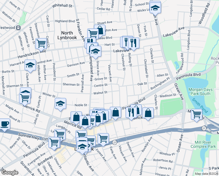 map of restaurants, bars, coffee shops, grocery stores, and more near 311 Vincent Avenue in Lynbrook