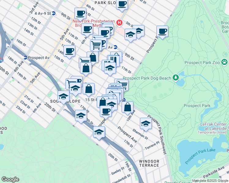map of restaurants, bars, coffee shops, grocery stores, and more near 481 14th Street in Brooklyn