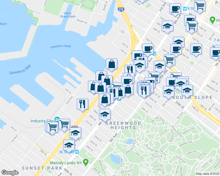 map of restaurants, bars, coffee shops, grocery stores, and more near in Brooklyn