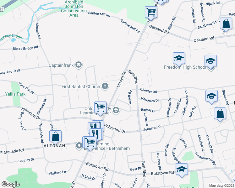 map of restaurants, bars, coffee shops, grocery stores, and more near 3240 Linden Street in Bethlehem