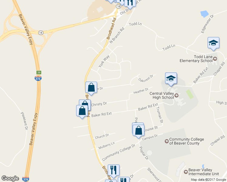 map of restaurants, bars, coffee shops, grocery stores, and more near 1354 Lincoln Dr in Monaca