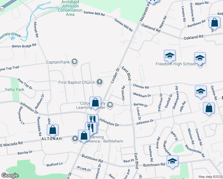 map of restaurants, bars, coffee shops, grocery stores, and more near 3240 Linden Street in Bethlehem